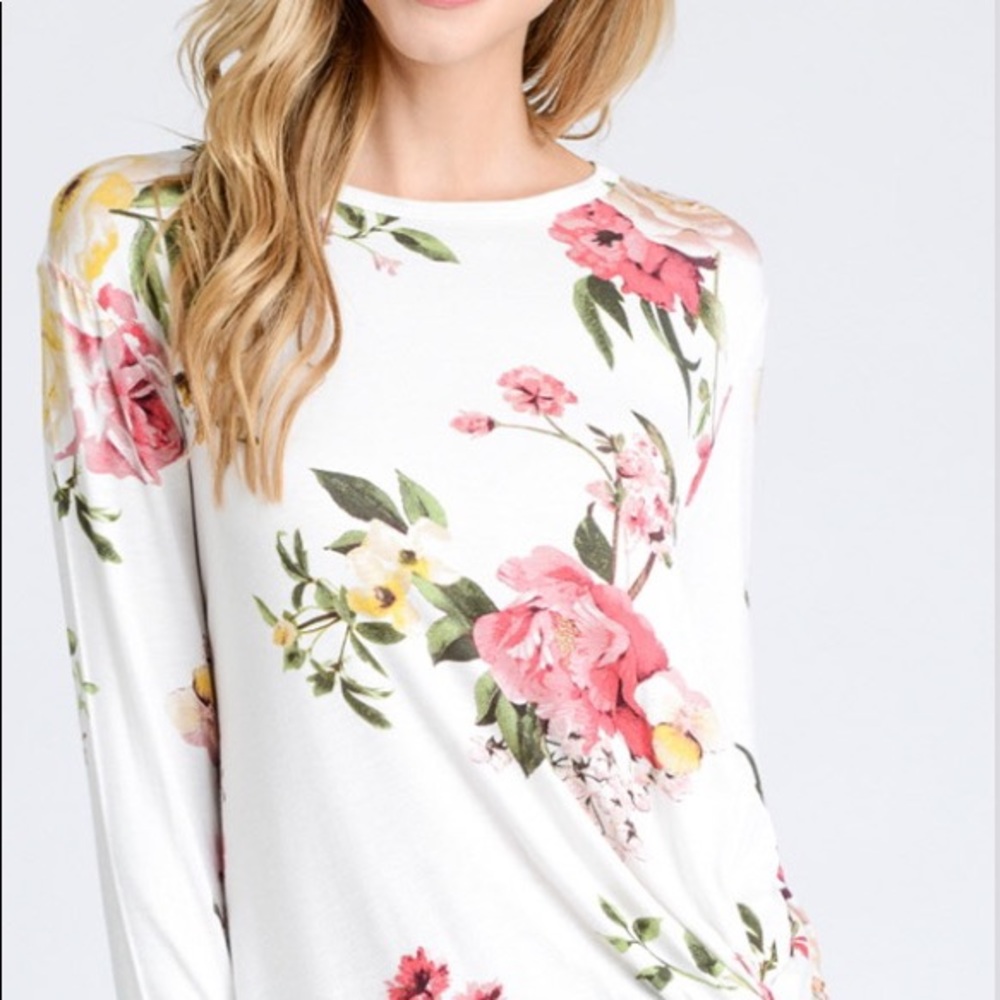 White Floral Long Sleeve Top